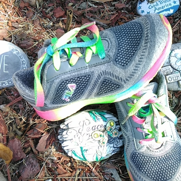 multi colored running shoes